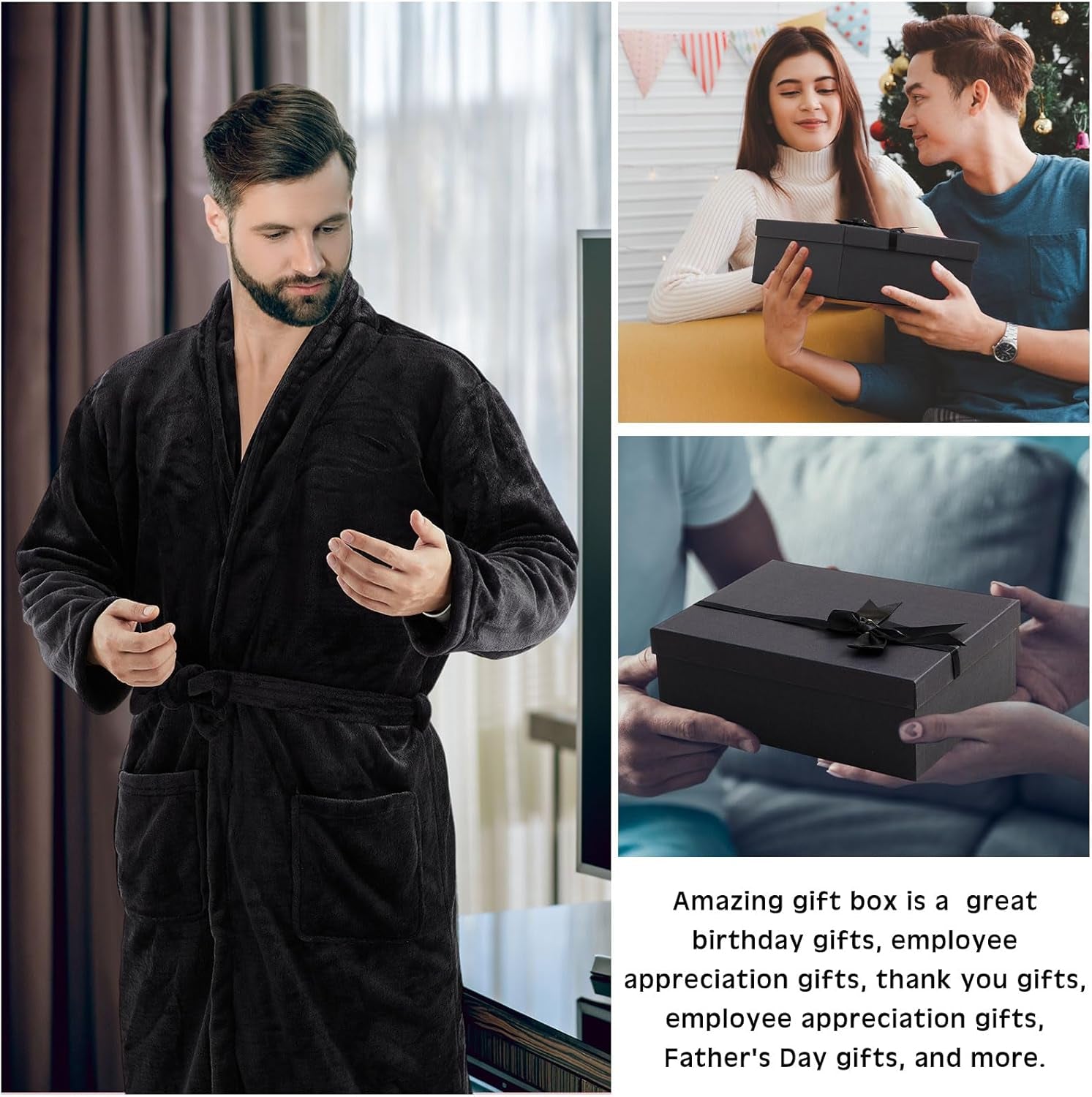 15 Pcs Birthday Gifts for Men Beard Care Set for Him Father'S Day Gifts Basket Ideas Kit for Men Tumbler Bath Robe for Dad Husband Boyfriend Box(Black)