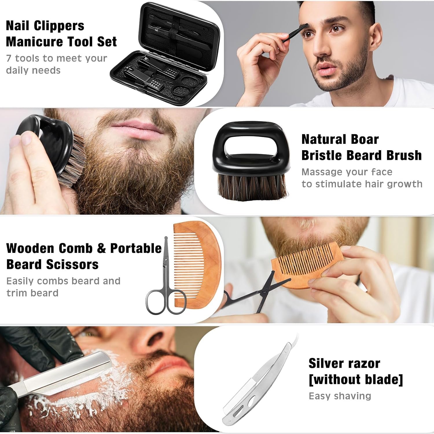 15 Pcs Birthday Gifts for Men Beard Care Set for Him Father'S Day Gifts Basket Ideas Kit for Men Tumbler Bath Robe for Dad Husband Boyfriend Box(Black)