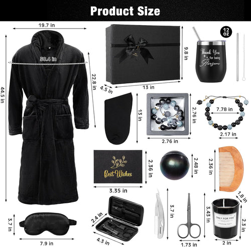 15 Pcs Birthday Gifts for Men Beard Care Set for Him Father'S Day Gifts Basket Ideas Kit for Men Tumbler Bath Robe for Dad Husband Boyfriend Box(Black)